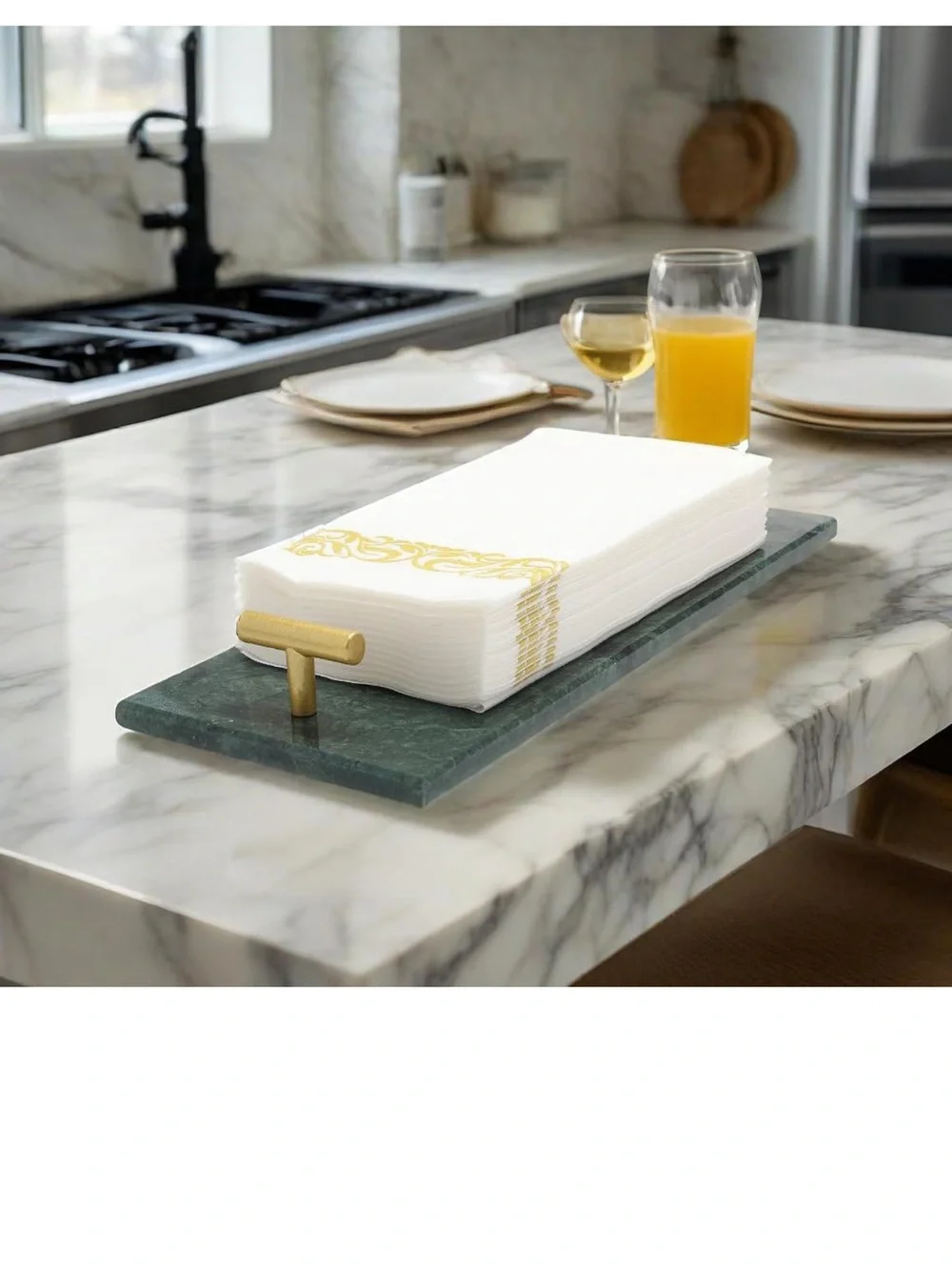 Green Marble Napkin Holder with Gold Handles